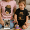 Pet-to-shirt design featuring fluffy dog with sunglasses on printed tees