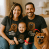 Family wearing custom pet portrait t‑shirts