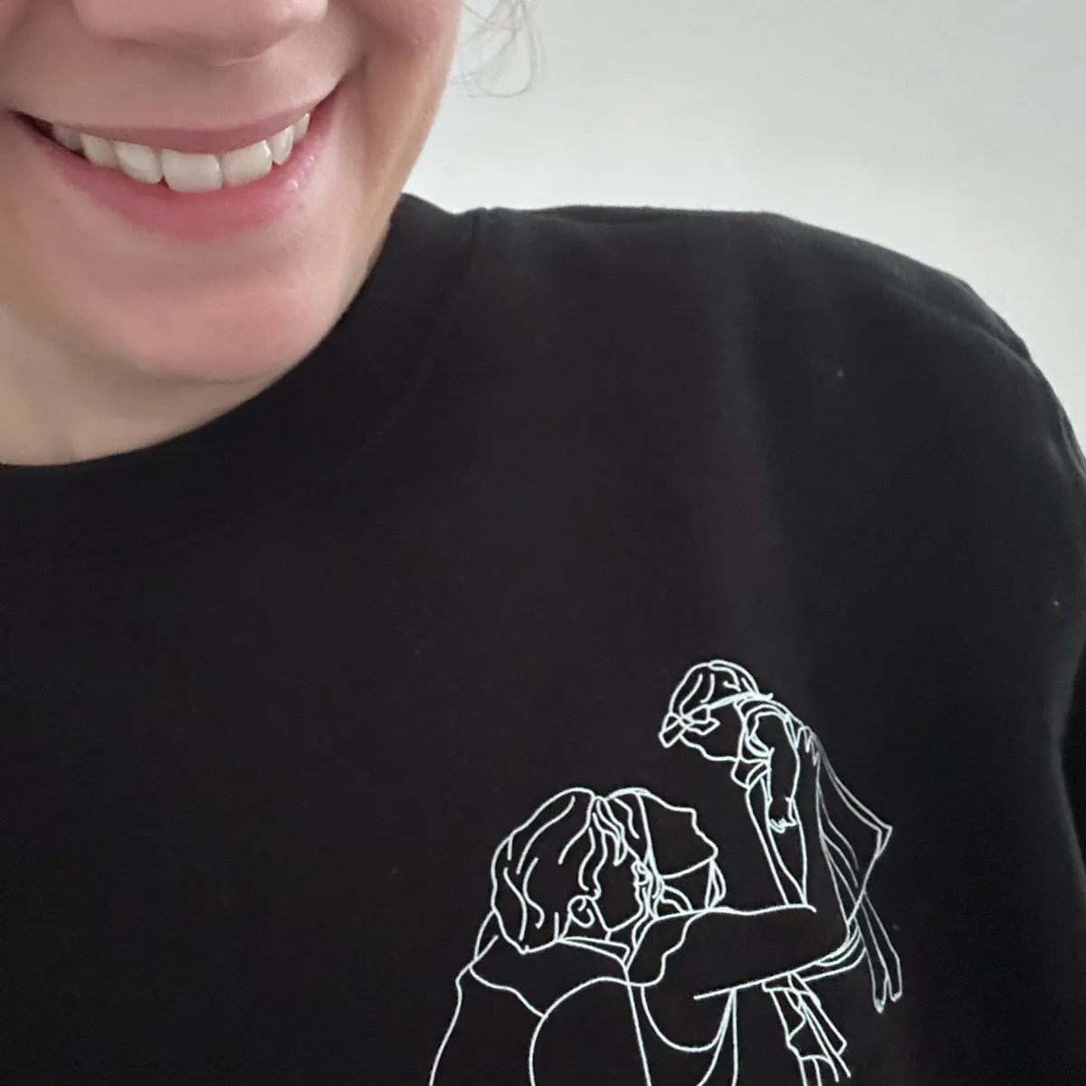 Mother wearing portrait apparel