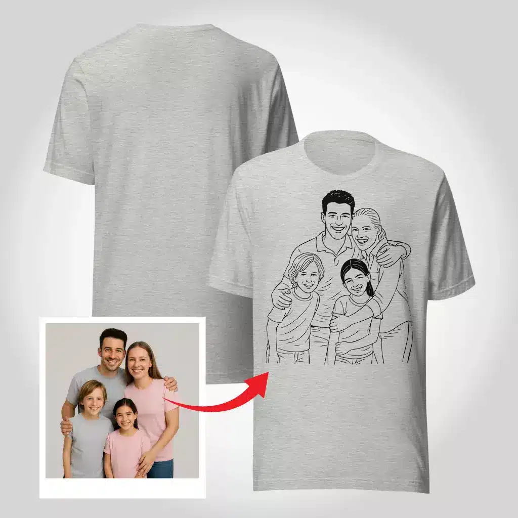 Customer wearing dog portrait t-shirt
