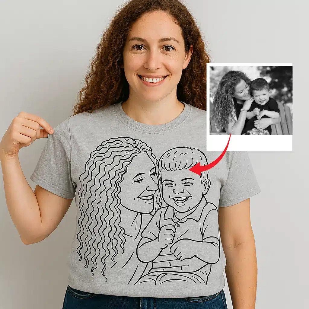 Custom Line Art Portrait T-shirts for couples